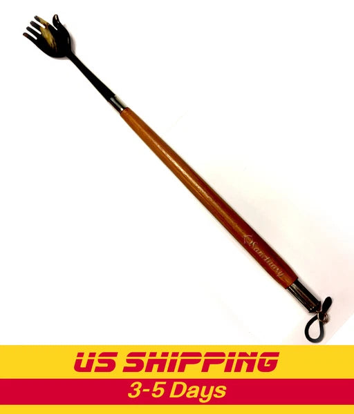Back Scratcher Buffalo-Horn Massager Wooden Handle Durable Handmade Craft 17"
