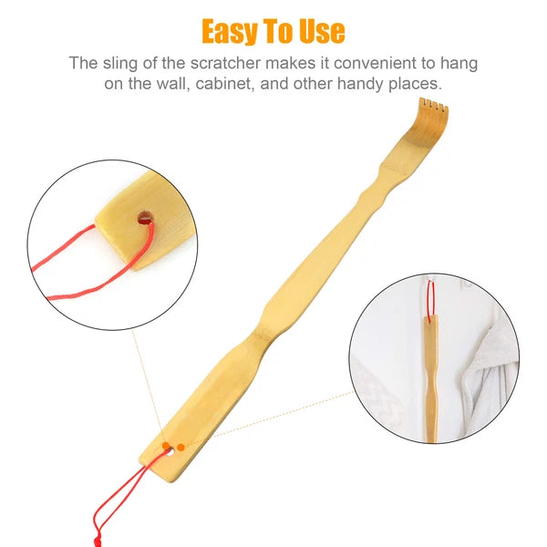 3 PCS Natural Bamboo Back Scratcher Long Reach Pick Itch Relief Tool Portable
