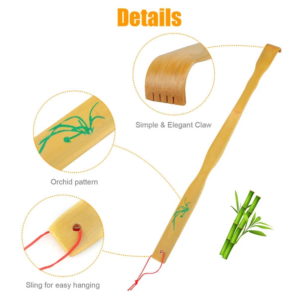 3 PCS Natural Bamboo Back Scratcher Long Reach Pick Itch Relief Tool Portable