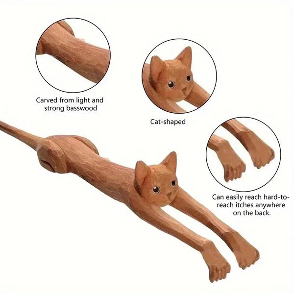 Wooden Cat Shaped Back Scraper, Manual Massage Tool, Manual Back Scratcher
