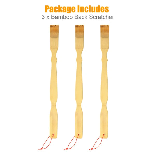 3 PCS Natural Bamboo Back Scratcher Long Reach Pick Itch Relief Tool Portable