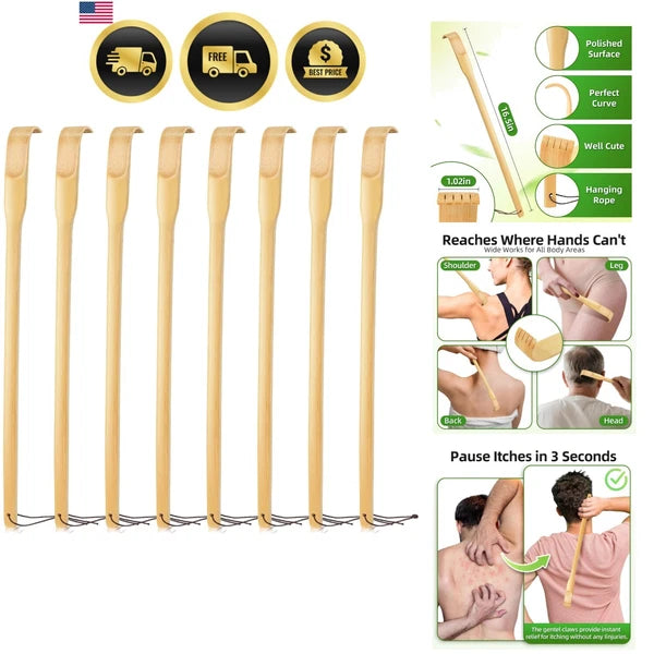 Back Scratchers 8 Pack Bamboo Long Handle Body Massagers for Adults Men Women