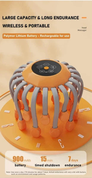 20-Head Scalp Massager with Red Light Therapy Octopus Scratcher Orange