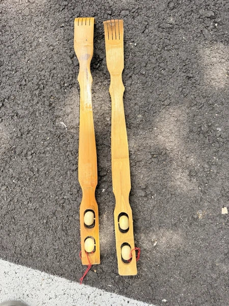 2 Pack Bamboo Wooden Back Scratcher Massage Rollers Long Reach Long Reach NEW