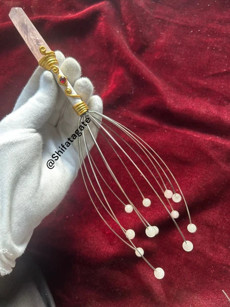 Rose Quartz Crystal Head Massager Octopus Scalp Scratcher Handmade Crystal Gift