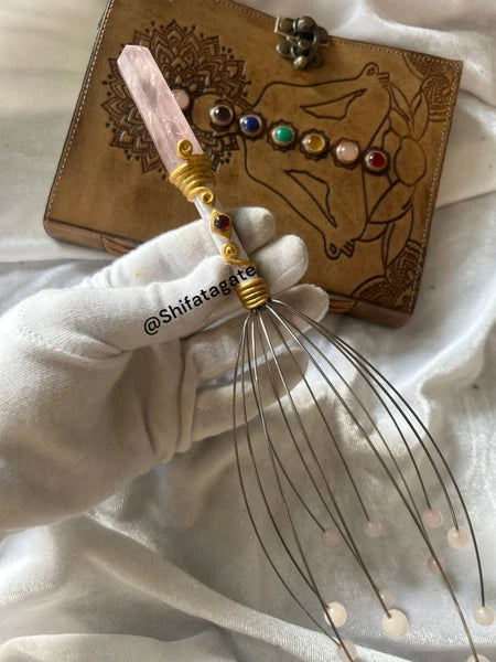 Rose Quartz Crystal Head Massager Octopus Scalp Scratcher Handmade Crystal Gift