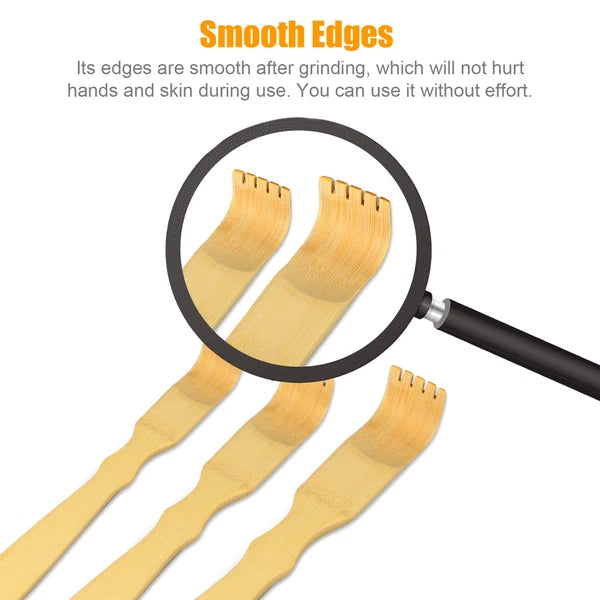 3 PCS Natural Bamboo Back Scratcher Long Reach Pick Itch Relief Tool Portable