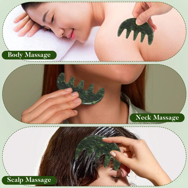 Jade Massage Comb Head Scratcher Massager Whisk Stone Hair Guiding