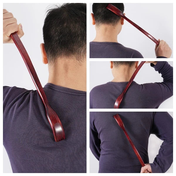 Oversized Wooden Back Scratcher: 18'' Extended Curved Handle for Better Reach