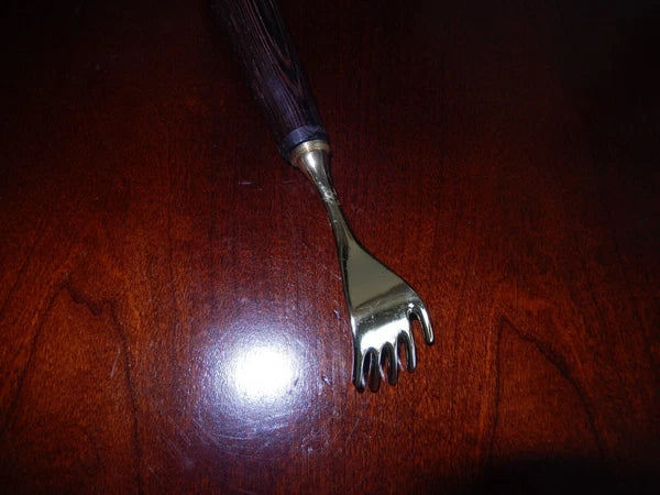 Vintage Rolled Wood, Brass Hand Back Scratcher