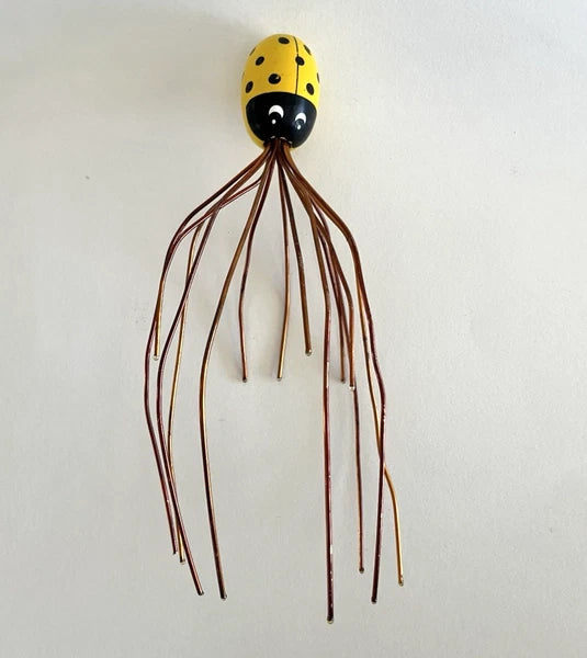 Vintage 1980s - Novelty Yellow Lady Bug Copper Head Scalp Massager Scratcher