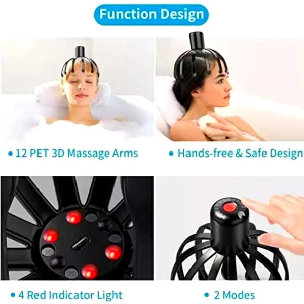 Electric Octopus Claw Scalp Massager Head Scratcher - 3 Modes for Stress Relief