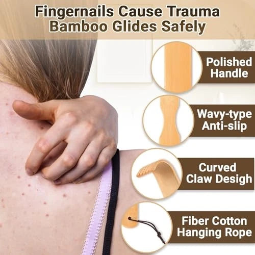 Wooden Bamboo Back Scratcher, 17" Natural Handmade Back Scratchers for 3 Pack