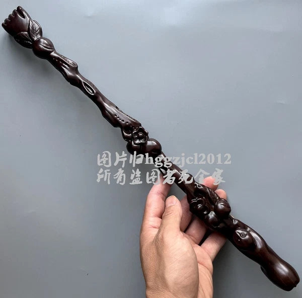 Natural Ebony Wood Carved Monkey Flower Back Scratcher Massage Health Care Tool